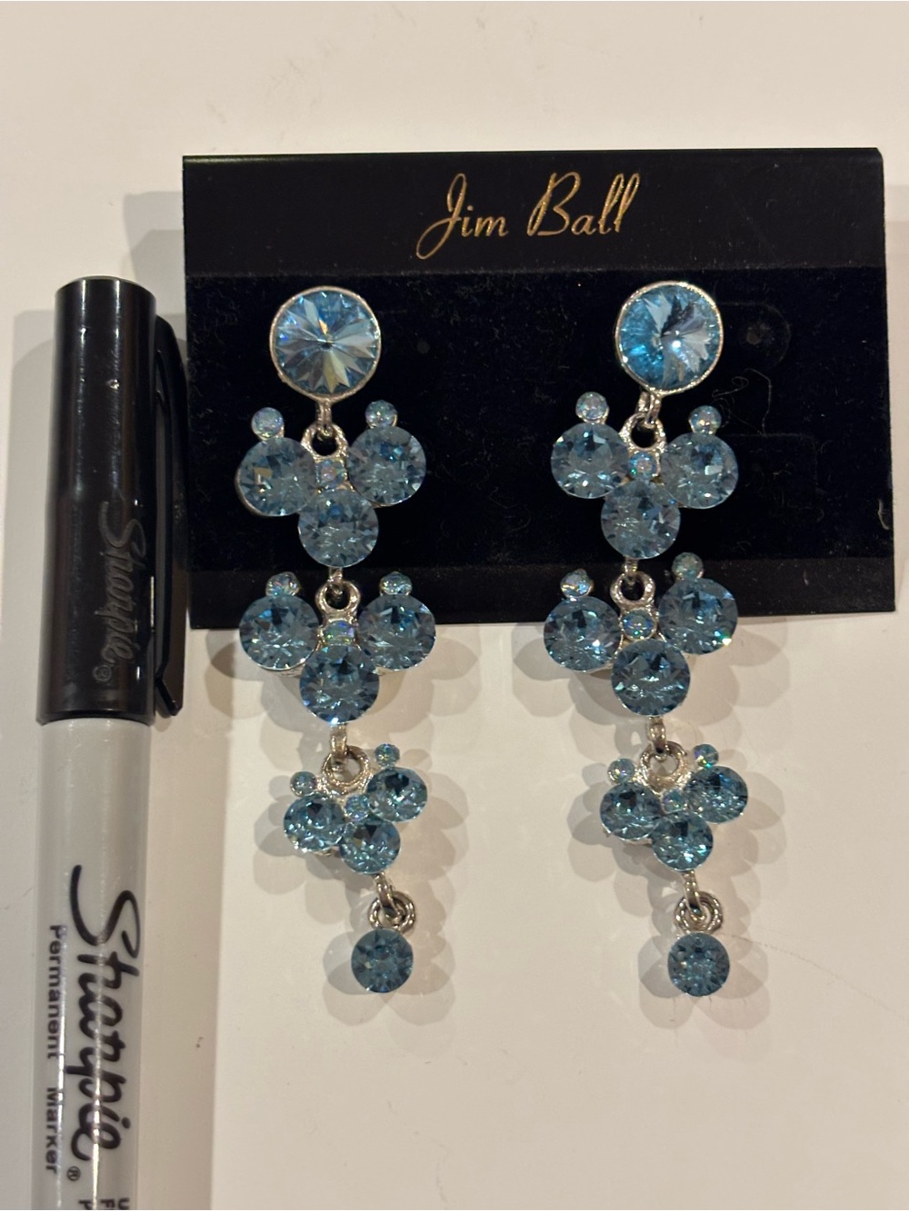 Jim Ball Light Blue Crystal Drop Earrings